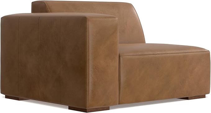SIMPLIHOME Rex Modular Sofa and Ottoman Set in Full-Grain Genuine Leather, Caramel Brown, 88-inch-Wide 2-Seater Leather Couch and Matching 34-inch-Wide Table Ottoman for Living Room