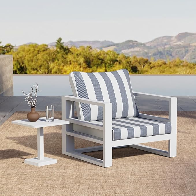 Outdoor Cushion Set for Patio Furniture Deep Seat Chair Cushions Weather Resistant Sofa Chair Pad, 24.4x23.6 Inch, Blue Stripe
