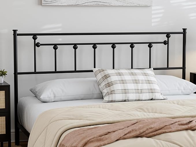 Metal Queen Size Headboard, Victorian Farmhouse Style, Easy Assembly, Steel Headboard Only for Bedroom - Black