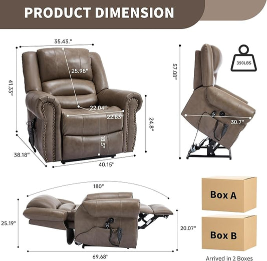 Recliner Chairs for Adults, Oversized Bedroom Chair with Massage, Sofa Chair Home Theater Seating with Lumbar Support, Lift Chair for Elderly, Nursery Chair for Living Room (Genuine Leather)