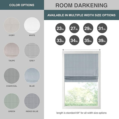 Madison Park Galen Cordless Roman Shade, 34"W x 64"H, Sheen Blue – Room Darkening, Thermal Insulated, Energy Efficient Window Blind with Subtle Sheen Basketweave Fabric for Privacy
