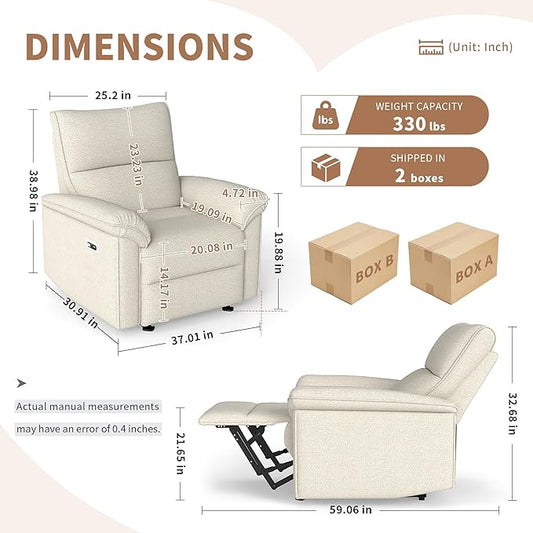 Power Lazy Boy Recliner Chair, Zero Wall Hugger Nursing Recliner for Living Room with USB Port, Lazy Recliners Chair for Adults, Reclining Armchair for Small Space/Bedroom/Apartment (Beige)