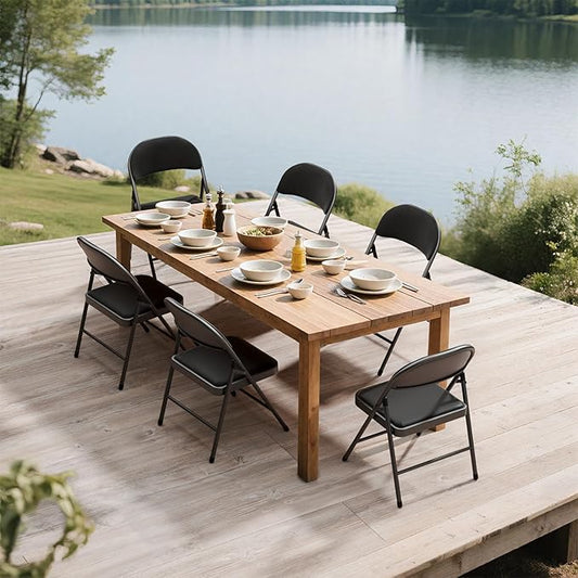 8 Pack Black Folding Chairs with Padded Cushion for Outside, Portable Stackable Commercial Metal Foldable Chairs with Steel Frame for Home Events Office Wedding Party, 350lbs Capacity