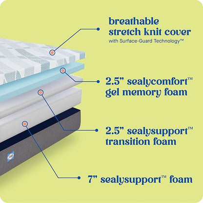 Sealy Dreamlife 12” Foam Mattress-in-a-Box, Twin XL, SealyComfort Gel Memory Foam, SealySupport Transition Foam, Surface-Guard Technology