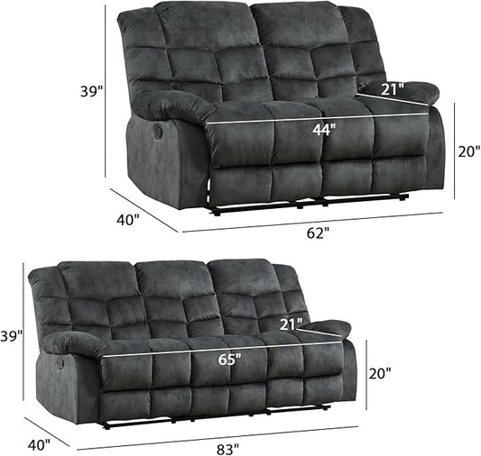 EBELLO Reclining Sofa Furniture Set, Loveseat Recliner Sofa and 3PC Bonded Manual Recliner Set for Living Room, Grey Green (Loveseat+Sofa)