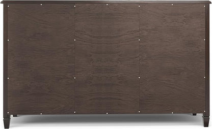 SIMPLIHOME Connaught Buffet - 60 inch Wide Solid Wood 3-Door Sideboard Buffet in Chestnut Brown, Traditional Storage Cabinet for Dining Room or Kitchen with Adjustable Shelves and Classic Molding