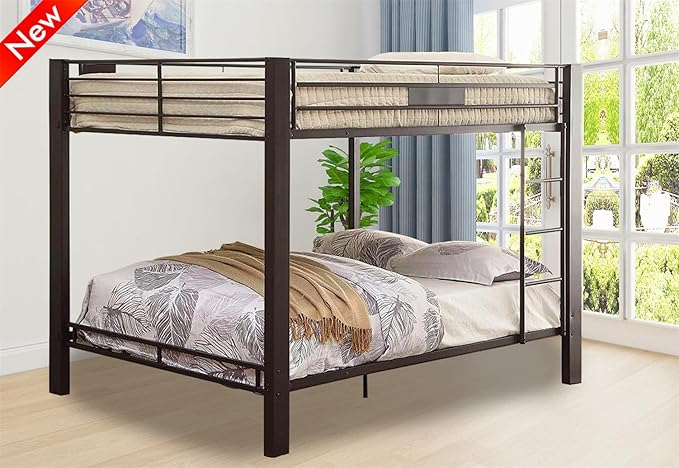 Stronger & Higher Quality Heavy Duty Bunk Bed Queen Over Queen Size Bunkbed, Thickened Safer More Stable Steel Metal Queen Bunk Bed (Faster Assembly) (Queen Over Queen-1)