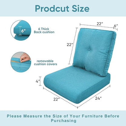 Outdoor Wicker Chair Cushions 2 Packs - Outside High Back Thick Water-Resistant Cushion 22x24 with Zipper Cover for Patio Glider Rocking Chairs Loveseat Couch – Teal/Buckle