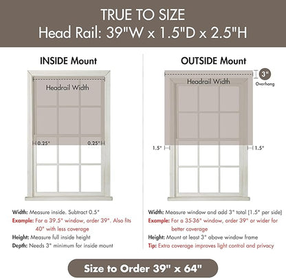 Madison Park Galen Cordless Roman Shade, 39"W x 64"H, Sheen Taupe – Room Darkening, Thermal Insulated, Energy Efficient Window Blind with Subtle Sheen Basketweave Fabric for Privacy