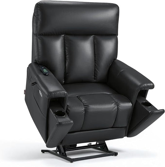 MCombo Heavy Duty Lift Chair for Elderly, Extra Wide Dual Motor Power Lift Recliner 450lbs with Hidden Cup Holders, USB Charging, Breathable Faux Leather R7777 (Black)