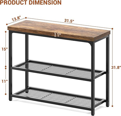 32" Small Console Table with Storage, Narrow Entryway Table, Sofa Table for Living Room, Sturdy 3-Tier Console Tables for Living Room, Hallway, Foyer & Bedroom, Rustic Brown