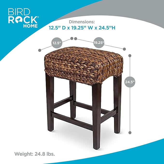 BIRDROCK HOME Seagrass Backless Counter Stools - Handwoven with Natural Fibers & Mahogany Wood Frame, Fully Assembled Seating for Indoor & Outdoor Use, for Kitchen or Dining Area - Espresso (1)