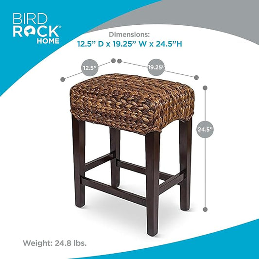 BIRDROCK HOME Seagrass Backless Counter Stools - Handwoven with Natural Fibers & Mahogany Wood Frame, Fully Assembled Seating for Indoor & Outdoor Use, for Kitchen or Dining Area - Espresso (1)