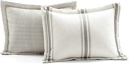 Lush Decor Farmhouse King Size Comforter Set, Reversible Cotton, 3 Piece Set, California King, Gray - Cozy Bedding - Rustic Decor - Modern Farmhouse Bedroom Decor