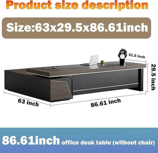 Modern Large Desk, Modern L-shaped Desk With Side Cabinets, Executive Desk With Combination Lock Drawer, Business Furniture Desk With Simple Cable Management (chair Not Included)(63x29.5x86.6inch)