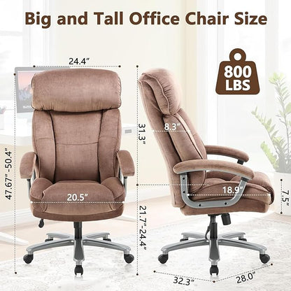 CLATINA Big and Tall Executive Office Chair, Extra Wide Seat, 800 LBS Capacity Heavy Duty Ergonomic Cloth Desk Chair with Wheels and Padded Armrests, High Back Fabric Computer Task Chair, Brown