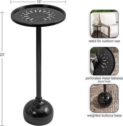 Kate and Laurel Miki Modern Pedestal Drink Table, 10 x 10 x 23, Black, Decorative Accent Patio Table for Use as Plant Stand Indoors or Outdoors or as a Living Room Martini Table