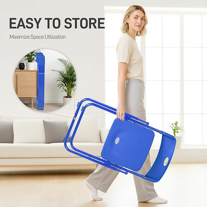 Karl home 4 Pcs Folding Chair, 300LBS Lightweight Foldable Plastic Chair, Reinforced Metal Frame Easy to Fold & Store for Indoor & Outdoor, Wedding, Party, Meeting Room, Patio and Garden, Blue