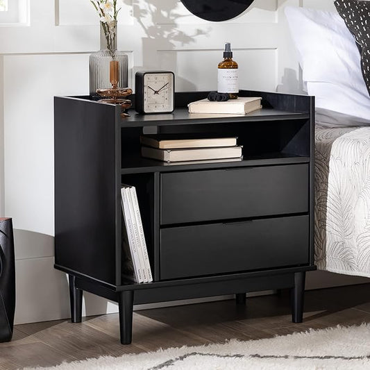 Walker Edison Blythe Mid-Century Modern Tray-Top Storage Nightstand 25 Inch Black