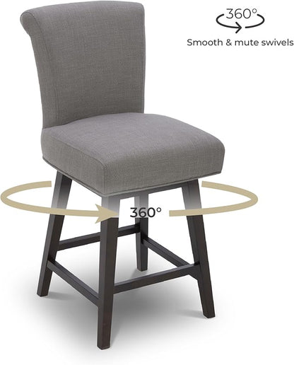CHITA 26 Inch Counter Height Swivel Bar Stools Set of 3, FSC Certified Modern Fabric Swivel Barstool Chair with Back, Flint Grey
