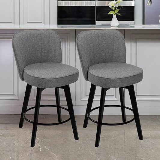 MINCETA Bar Stools Set of 2, 26 Inch Upholstered Barstools with Backrest and Footrest, Swivel Counter Height Barstools for Kitchen Island Home Bar Gray