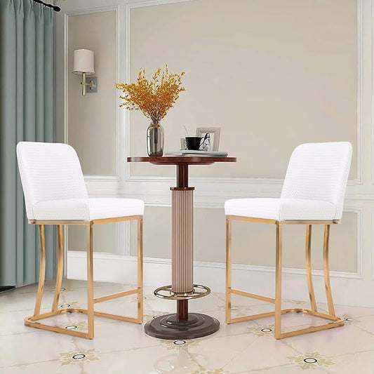 Sophia & William 24 Inch Bar Stools for Kitchen Island, Counter Height Bar Stools with Back,Modern PU Leather Gold Polished Bar Chairs,Supports 330lbs,Creamy White