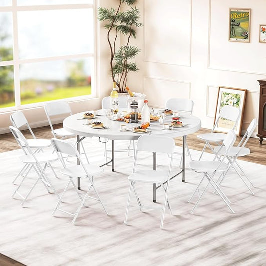 Magshion Plastic Folding Chairs 10 Pack White Foldable Dinning Chairs for Wedding Parties Event Outdoor Indoor Lightweight Chair 330lbs Capacity