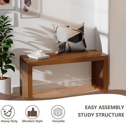 Bamboo Dining Bench Indoor Long Entryway Shoe Rack Bench,Outdoor Modern Wood Benches 35 Inch Bamboo Bench for Living Room Hallway Bedroom Bathroom