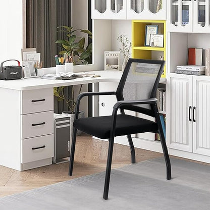 Ergonomic Mesh Guest Chair – No Wheels, Lumbar Support Design, Thick Cushion & Padded Arms – for Office Reception, School, Church Waiting Rooms, Lobby – Black 4PK