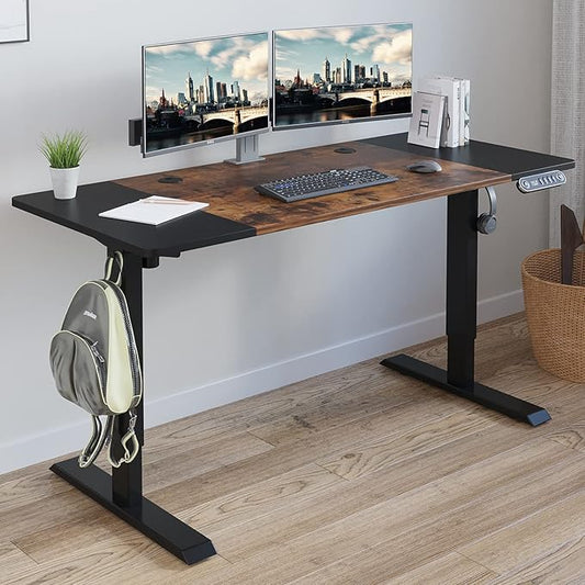 Radlove Electric Height Adjustable Standing Desk, 55 x 24 Inches Sit Stand up Workstation, Splice Board Memory Computer Table Ergonomic (Black Frame + 55" Black+Brown Top)