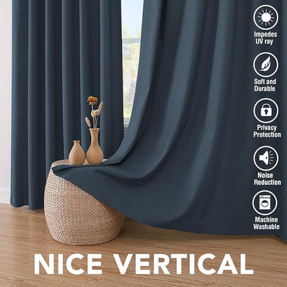 H.VERSAILTEX Primitive Linen Blackout Curtains with Burlap Fabric and White Thermal Insulated Liner, Grommet Top Curtains for Living Room/Bedroom (2 Panels, 42 x 84 Inch, Navy)
