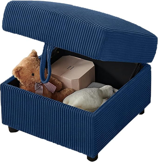 Small Storage Ottoman Sqare Footrest Bench Stool for Apartment,Bedroom,Living Room,Bonus Room and Compact Spaces. (Blue, Ottoman)