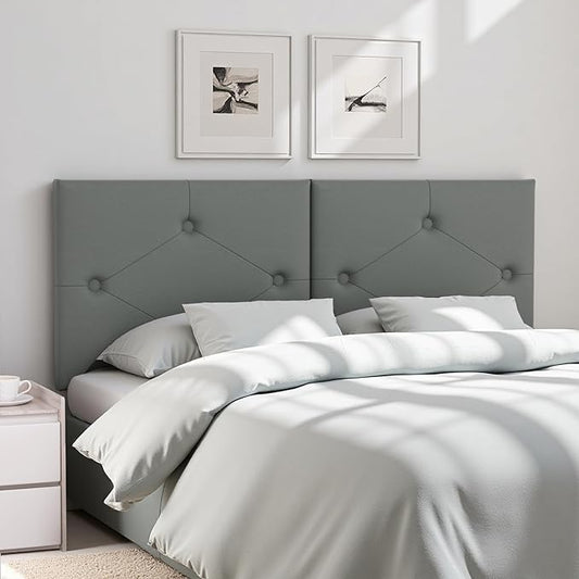 King Size Headboard, Faux Leather Headboard with Solid Wood & Sturdy Metal Legs, Adjustable Height Bed Headboards King Tufted Upholstered in Modern Button Design, Grey