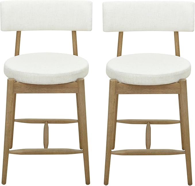 Christopher Knight Home Ebany 25.50" H Barstools Set of 2, Upholstered Counter Stool, Comfy Backrest Kitchen Stool, Rubberwood Frame Stool Chair, Bistro Chair for Kitchen Dining Room, Beige+Nature