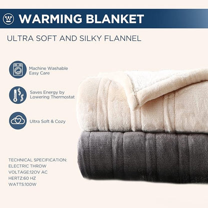 Westinghouse Electric Blanket King, Heated Blanket King Size with 10 Heating Levels and 1 to 12 Hours Heating Time Settings, Flannel to Sherpa Reversible, Machine Washable (90" x 100", Charcoal)