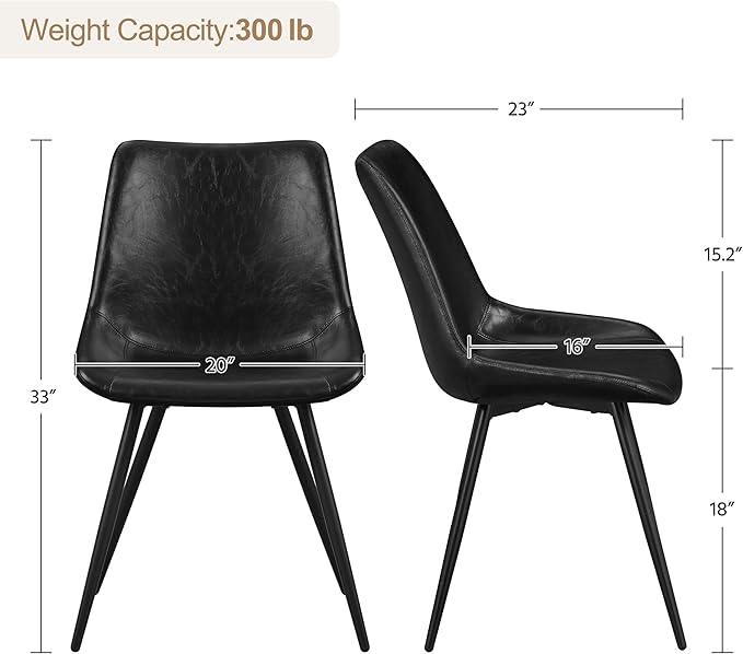 Yaheetech Dining Chairs Set of 6 Modern Upholstered Dining Room Chairs with Faux Leather Seat and Metal Legs for Home, Kitchen, Armless Design, Black