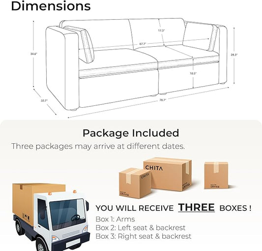 CHITA Small Modular Sectional Fabric Sofa Set, Extra Comfty Loveseat Cloud Couch, FSC Certified Modular Sectional Couch for Living Room, 78 inch Width,2 Seat Modular Sofa, Terracotta
