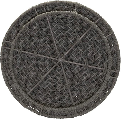 Household Essentials Handwoven Paper Rope Barrel Wicker Storage Basket Side Table, Gray