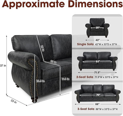 Living Room Furniture Sets,Sofa Sets and Couch Sets for Living Room,Mid-Century Vintage Sofa Couches with Rivet Design (Grey, 2 Loveseat+3 Seater)