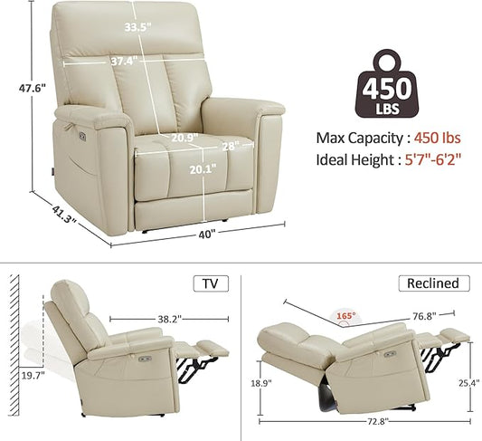 MCombo Heavy Duty Lift Chair for Elderly, Extra Wide Dual Motor Power Lift Recliner 450lbs with Hidden Cup Holders, USB Charging, Breathable Faux Leather R7777 (Cream White)