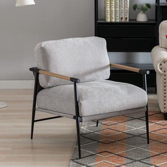HEAH-YO Modern Accent Chairs Set of 2, Upholstered Chenille Living Room Chairs with Backrests, Comfy Reading Armchairs for Bedroom, Gray