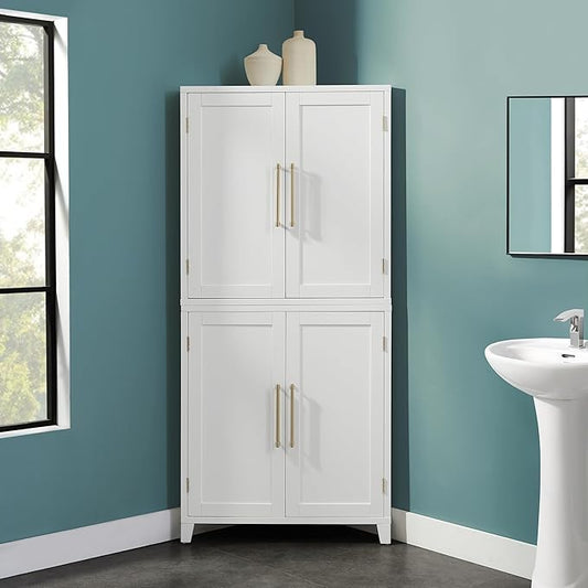 Crosley Furniture Roarke Corner Kitchen Storage Pantry Cabinet with Shelves, Kitchen, Dining, Laundry Room, White
