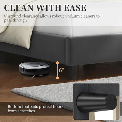 Yaheetech Full Bed Frame Upholstered Platform Bed with Wing Side Tufted Headboard/Sturdy Wooden Slat Support/No Box Spring Needed/Mattress Foundation,Dark Gray Full Bed