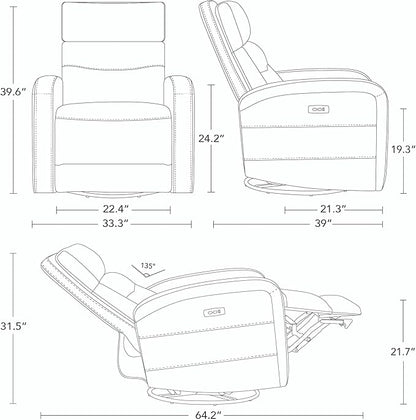 Watson & Whitely Swivel Power Recliner Glider Rocker, Small Recliner with Charging Port for Living Room, Fabric in Linen