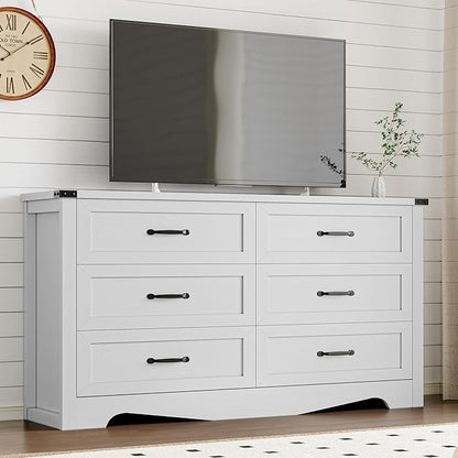6-Drawer Dresser for Bedroom, Modern Wooden Chest of Drawers with Metal Handles, Anti-Tipping Design, Sturdy and Stable Storage Organizer for Living Room, Entryway, Home Office