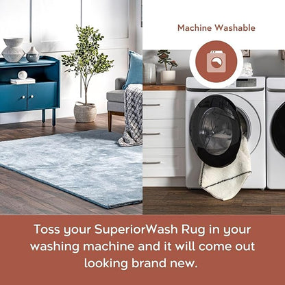 nuLOOM 4' x 6' Cozy Plush SuperiorWash Area Rug, Machine Washable, Non-Slip, Soft Fluffy Shag Carpet for Living Room Bedroom Kids Room Nursery Home Decor, Loni Light Blue