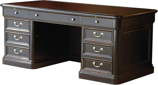 Hekman Furniture Louis Philippe Executive Desk with Leather Top - Distressed Wooden Finish, File Drawers, Pull Out Writing Surfaces & Secret Compartment for Office & Corporate Storage