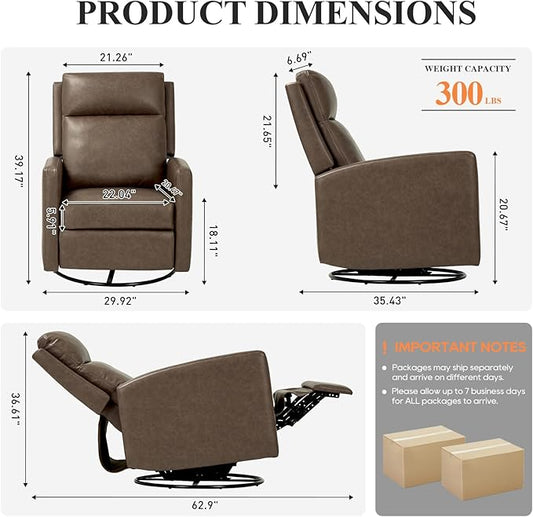 COLAMY Swivel Rocking Recliner,Wide PU Leather Glider Sofa Chair with Ergonomic High Backrest for Living Room, Office, Bedroom（Warm Gray）