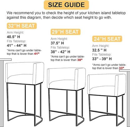 PU Leather Bar Stools, Modern Upholstered Counter Height Bar stools 24" Leather Barstools Barrel Kitchen Counter Island Stools with Black Metal Base, Black