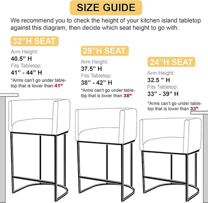 PU Leather Bar Stools, Modern Upholstered Counter Height Bar stools 24" Leather Barstools Barrel Kitchen Counter Island Stools with Black Metal Base, Brown